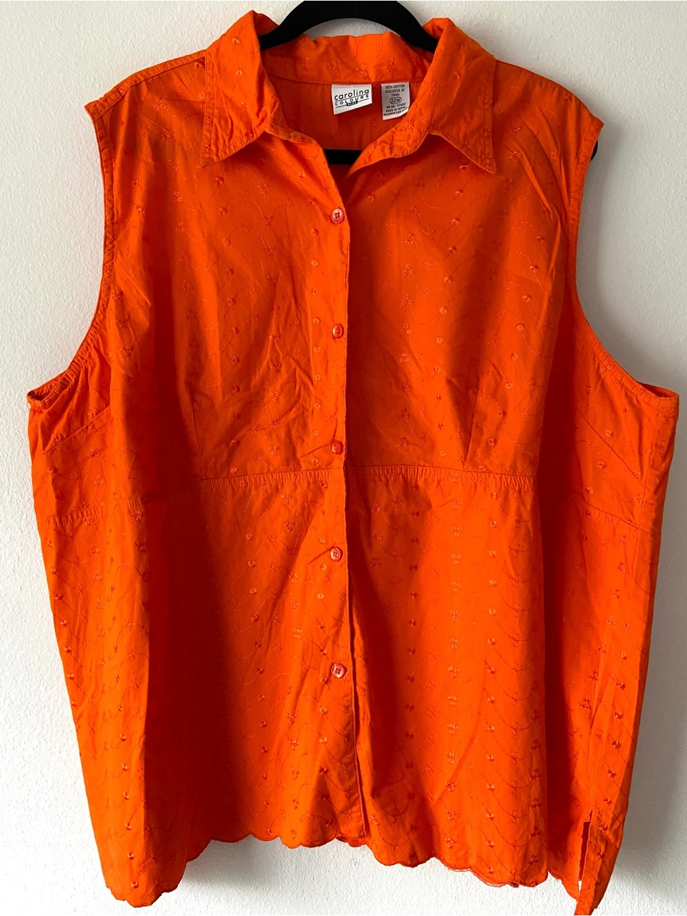 Carolina Colours Plus 100% Cotton Orange Embroidered Sleeveless Blouse 22W